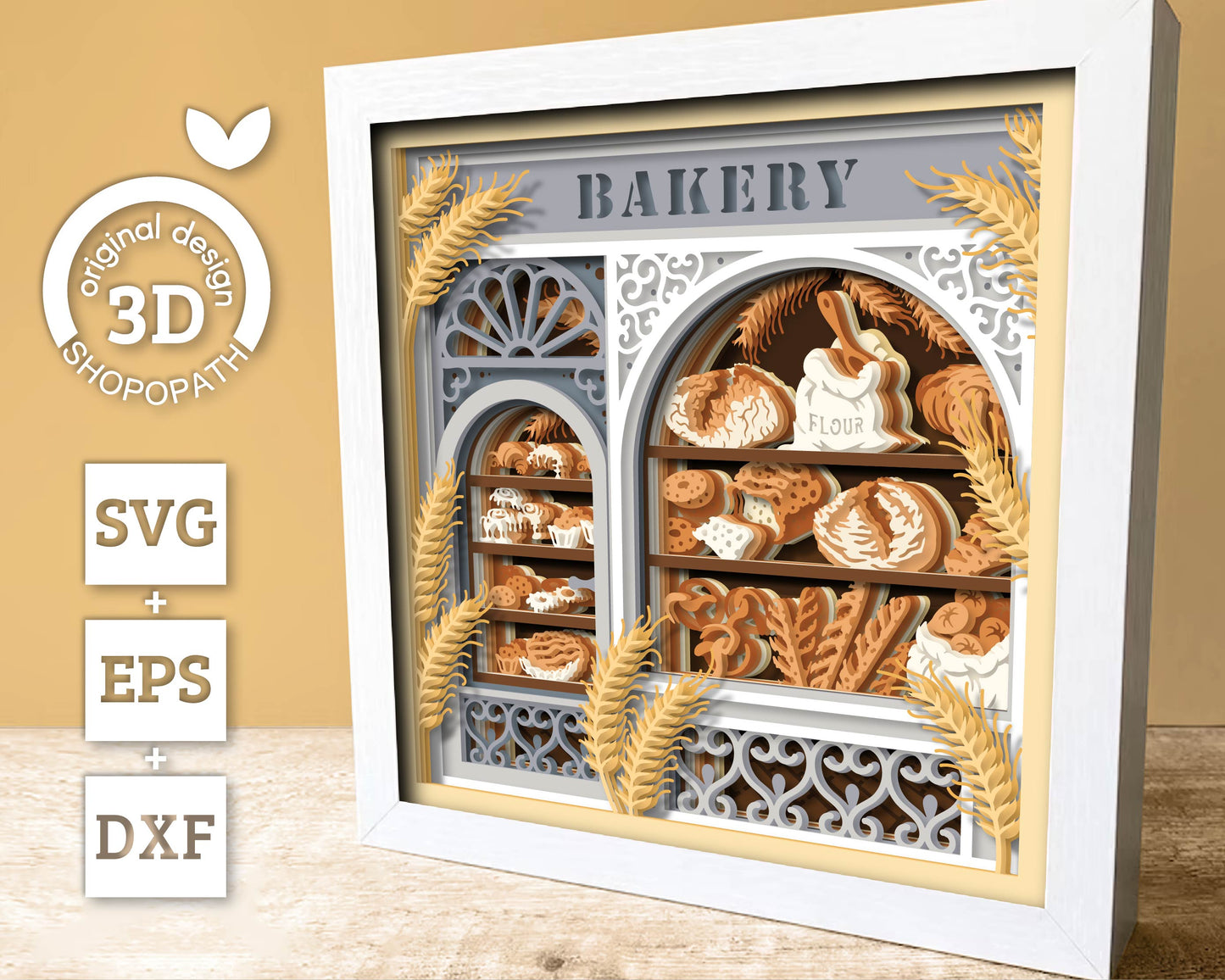 Bakery Store Shadow Box 3D SVG With Layered Bread, Pastries and Baked Goods Papercut Cutting DXF EPS Files for Cricut Silhouette Brother