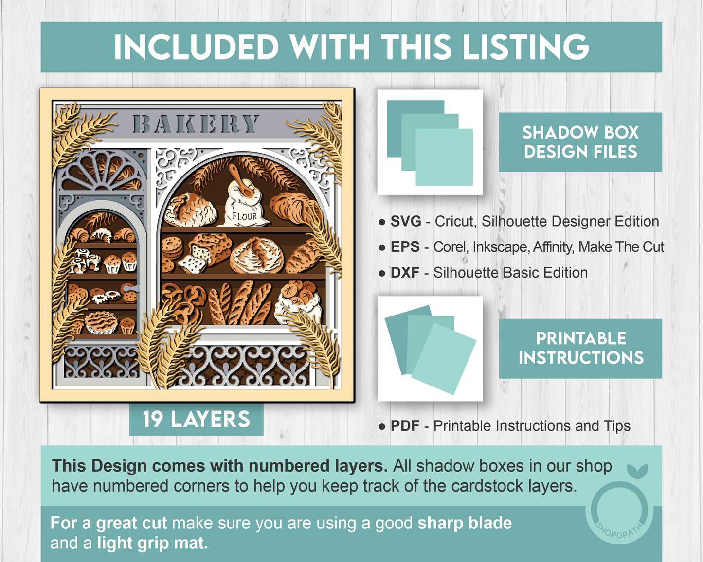 Bakery Store Shadow Box 3D SVG With Layered Bread, Pastries and Baked Goods Papercut Cutting DXF EPS Files for Cricut Silhouette Brother