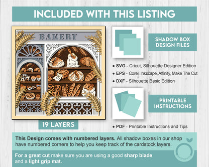 Bakery Store Shadow Box 3D SVG With Layered Bread, Pastries and Baked Goods Papercut Cutting DXF EPS Files for Cricut Silhouette Brother