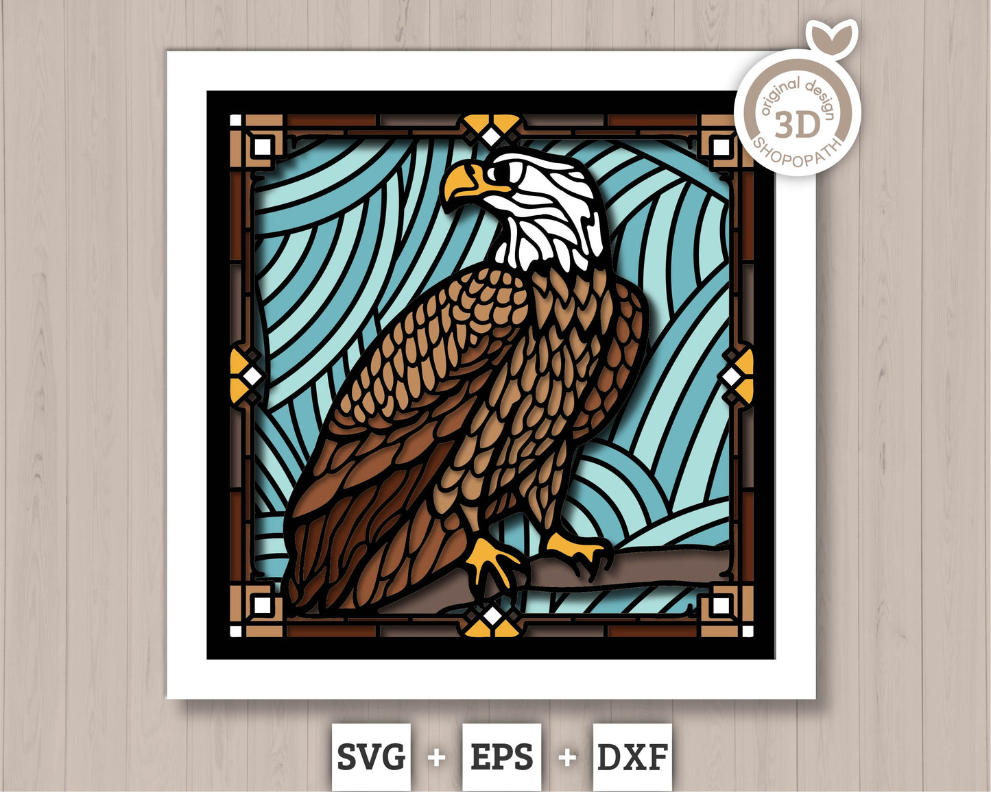 Stained Glass Bald Eagle Shadow Box 3D SVG, Eeagle 3D SVG, Stained Glass Papercut 3d Svg Home Decor SVG, Shadow Box svg Cricut Silhouette