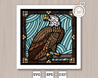 Stained Glass Bald Eagle Shadow Box 3D SVG, Eeagle 3D SVG, Stained Glass Papercut 3d Svg Home Decor SVG, Shadow Box svg Cricut Silhouette