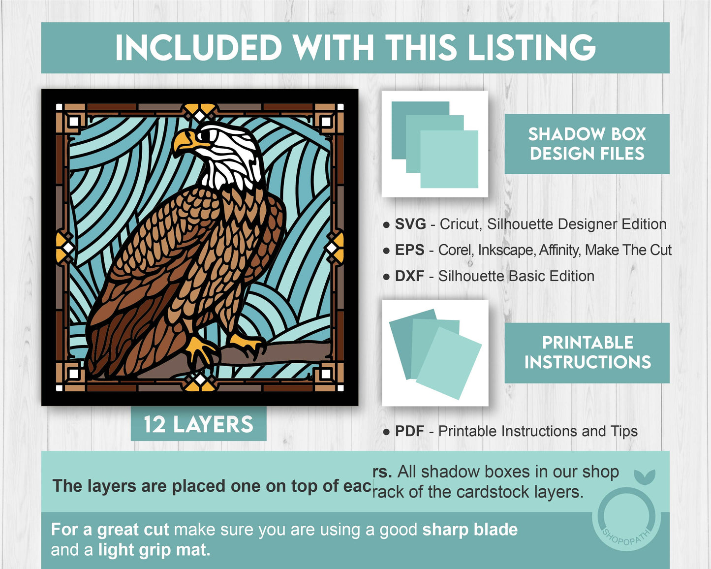Stained Glass Bald Eagle Shadow Box 3D SVG, Eeagle 3D SVG, Stained Glass Papercut 3d Svg Home Decor SVG, Shadow Box svg Cricut Silhouette