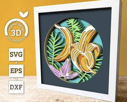 3D Layered Bananas SVG EPS, Summer Shadow Box, Beach 3D Svg, Tropical 3d Svg, Blossom Layered Papercut svg, Leaves svg Cricut Silhouette