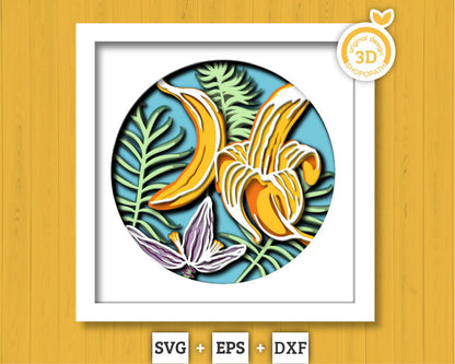 3D Layered Bananas SVG EPS, Summer Shadow Box, Beach 3D Svg, Tropical 3d Svg, Blossom Layered Papercut svg, Leaves svg Cricut Silhouette
