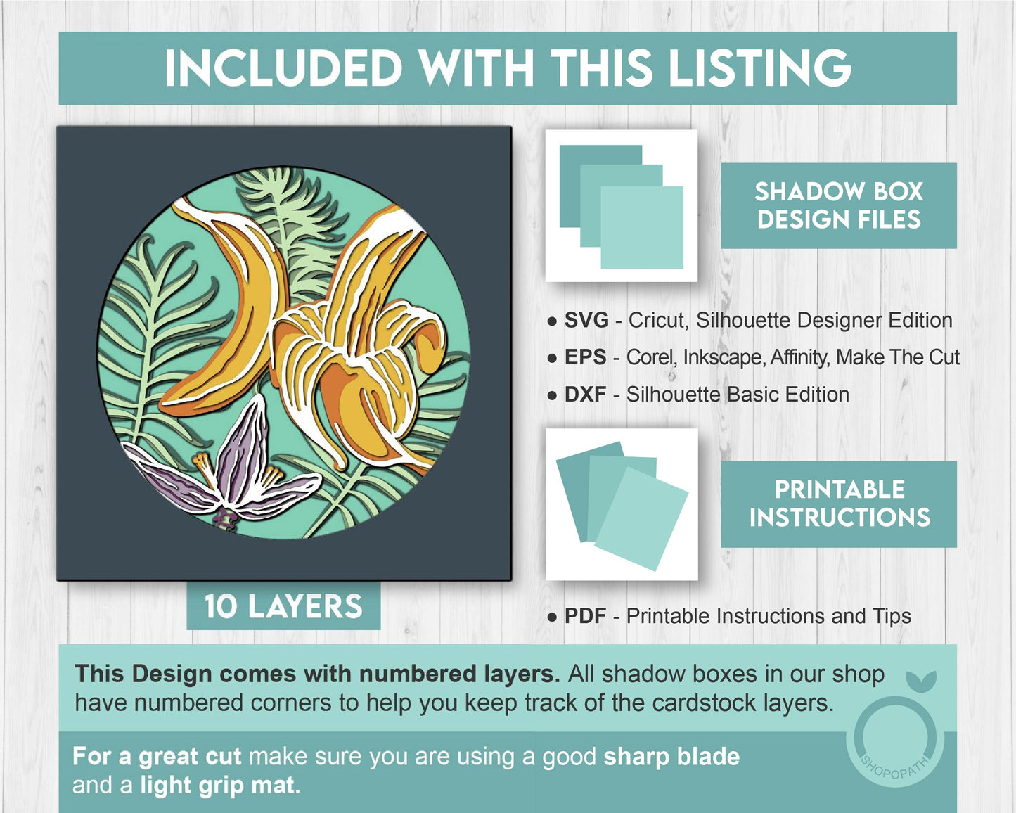 3D Layered Bananas SVG EPS, Summer Shadow Box, Beach 3D Svg, Tropical 3d Svg, Blossom Layered Papercut svg, Leaves svg Cricut Silhouette