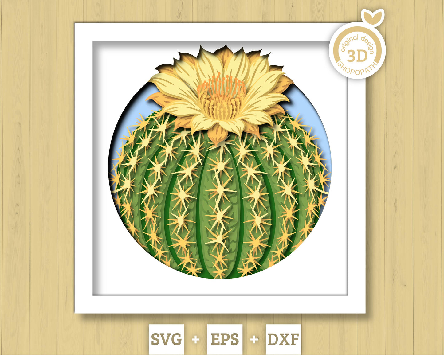 Barrel Cactus with Flower - 3D Shadow Box Layered SVG DXF EPS (Cutting Files)