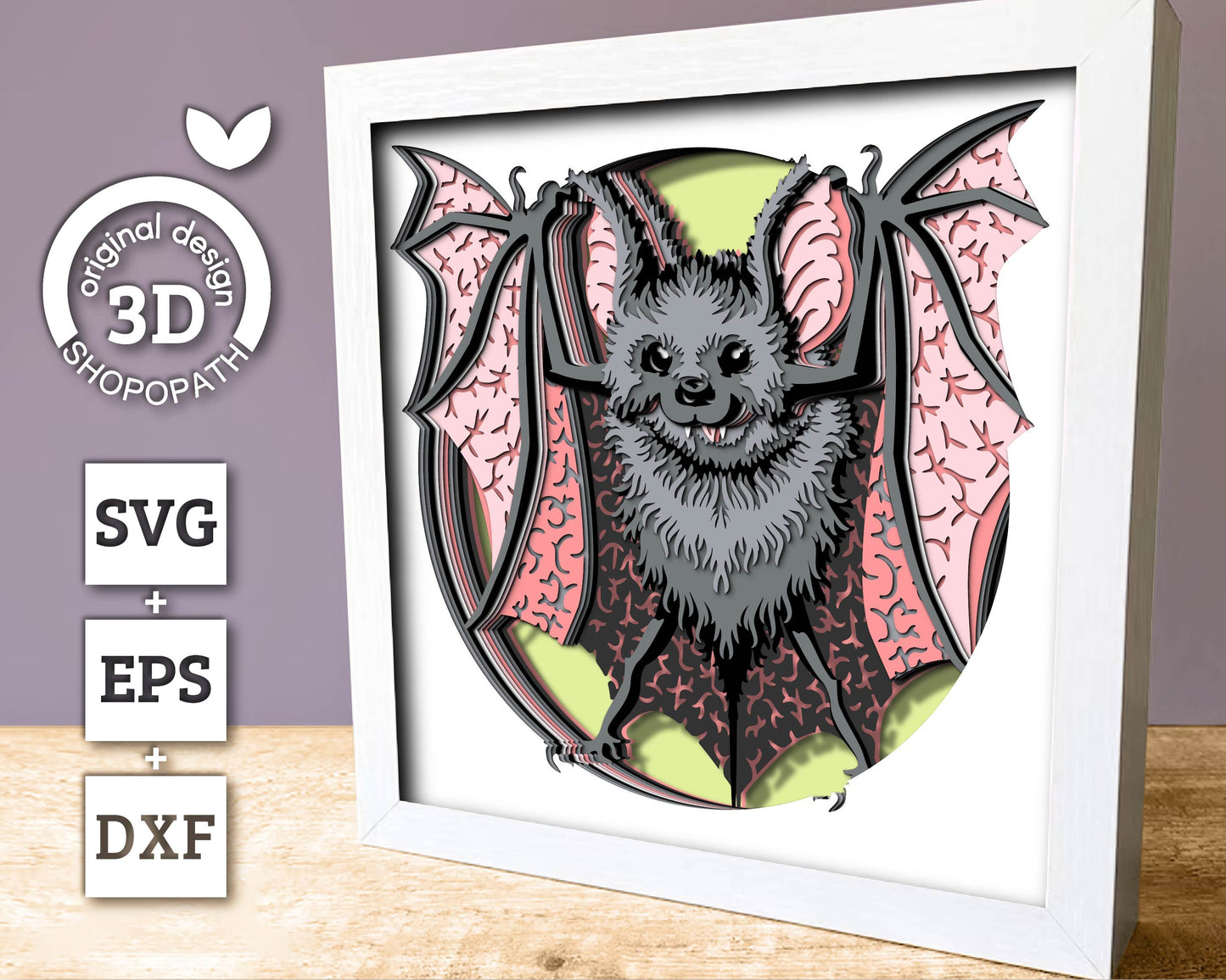 3D SVG Bat Shadow Box, 3D SVG Halloween, Halloween Shadow Box, 3D Svg Papercut Bat, 3d svg Fruit Bat, Layered Bat 3d svg, Cricut Silhouette