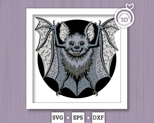 3D SVG Bat Shadow Box, 3D SVG Halloween, Halloween Shadow Box, 3D Svg Papercut Bat, 3d svg Fruit Bat, Layered Bat 3d svg, Cricut Silhouette