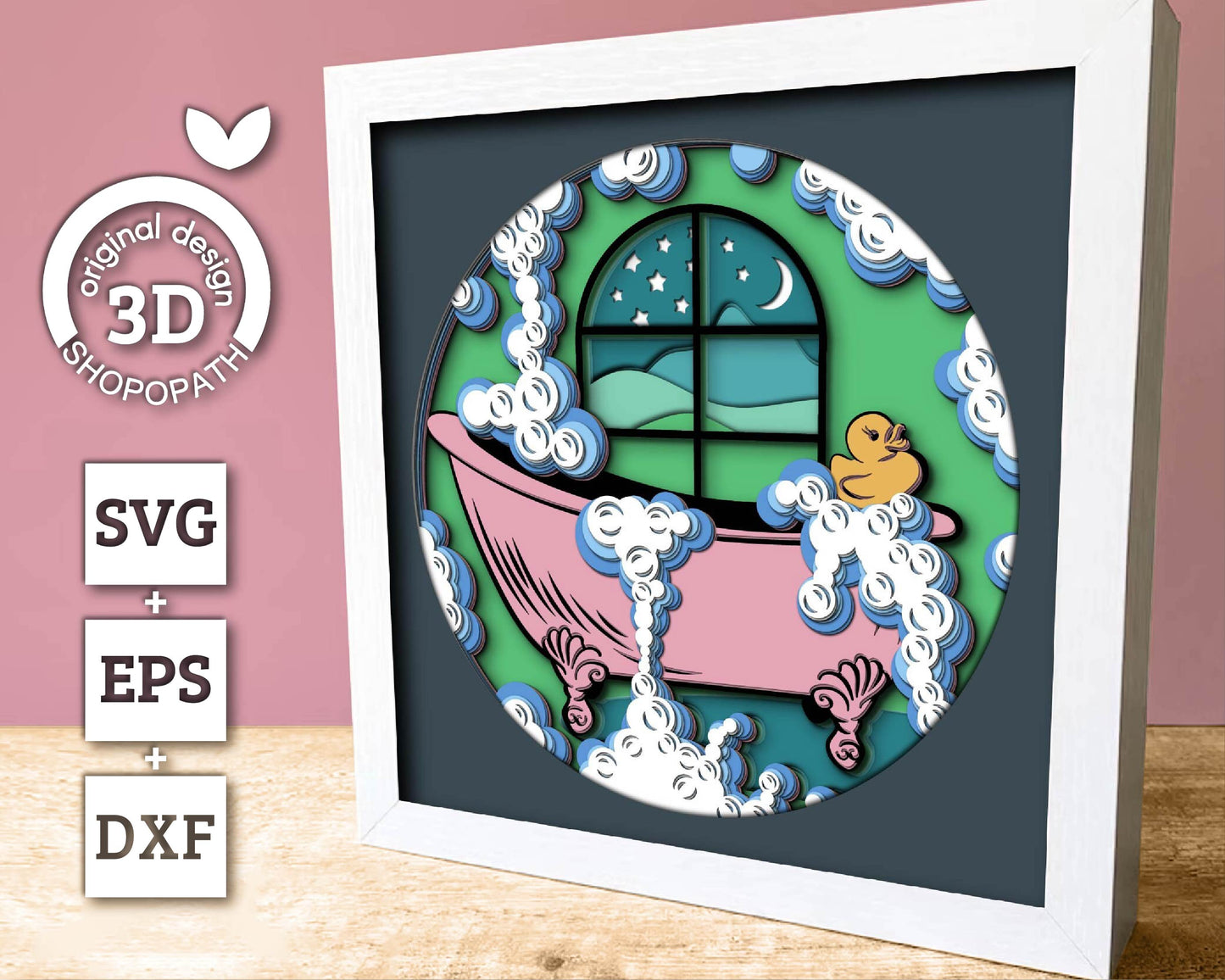 Bathtub Rubber Duck - 3D Shadow Box Layered SVG DXF EPS (Cutting Files)