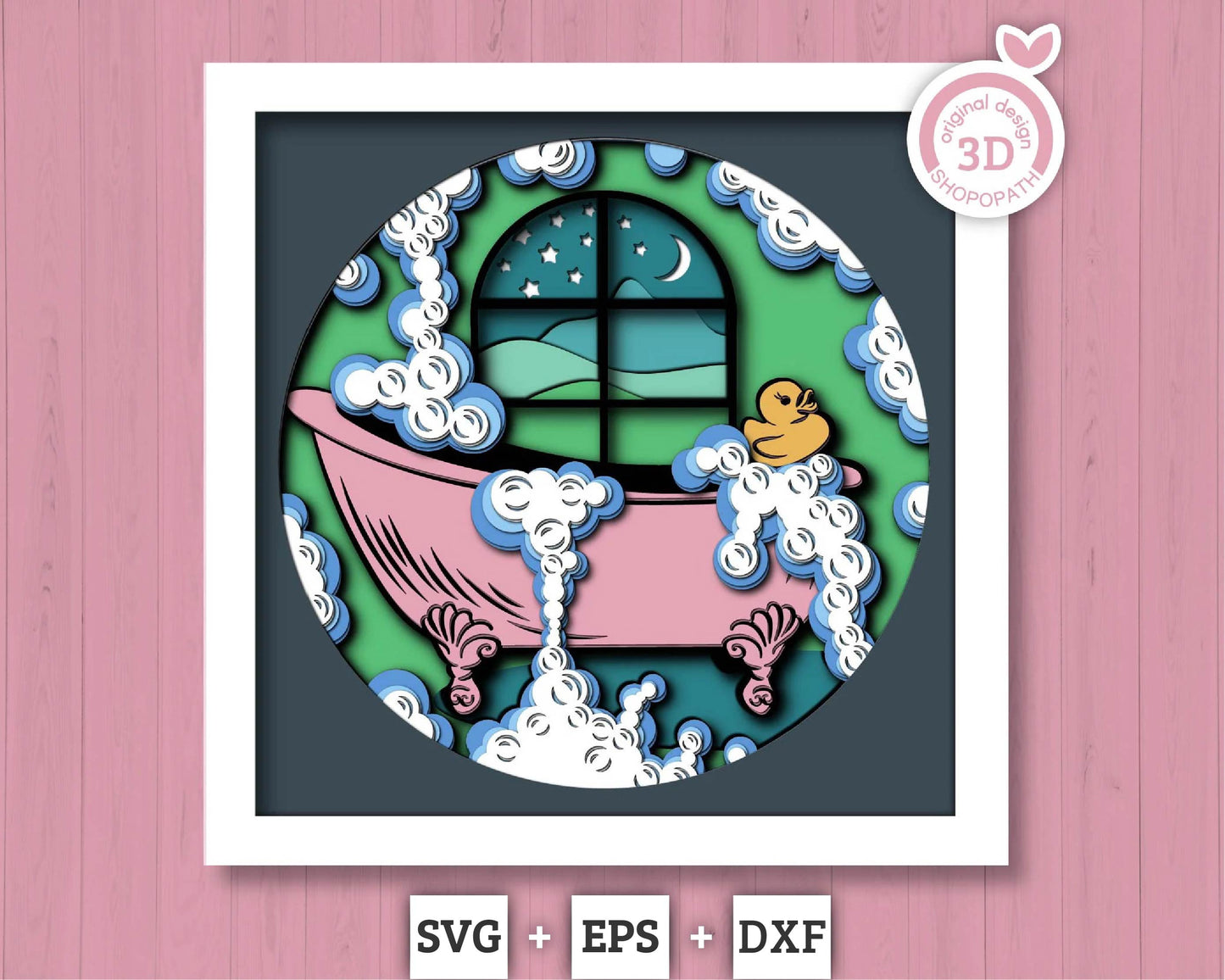 Bathtub Rubber Duck - 3D Shadow Box Layered SVG DXF EPS (Cutting Files)