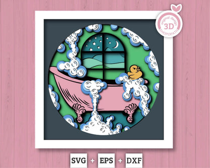 Bathtub Rubber Duck - 3D Shadow Box Layered SVG DXF EPS (Cutting Files)