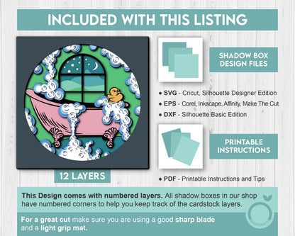 Bathtub Rubber Duck - 3D Shadow Box Layered SVG DXF EPS (Cutting Files)