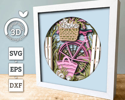 3D Layered Summer SVG PDF EPS, Sea Wave Shadow Box, Bike on The Beach 3D Svg, Bicycle 3d Svg, Seashells Layered svg, Cricut Silhouette