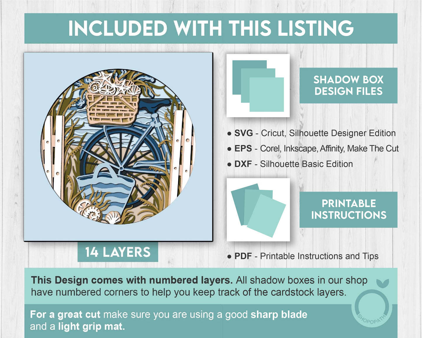 3D Layered Summer SVG PDF EPS, Sea Wave Shadow Box, Bike on The Beach 3D Svg, Bicycle 3d Svg, Seashells Layered svg, Cricut Silhouette