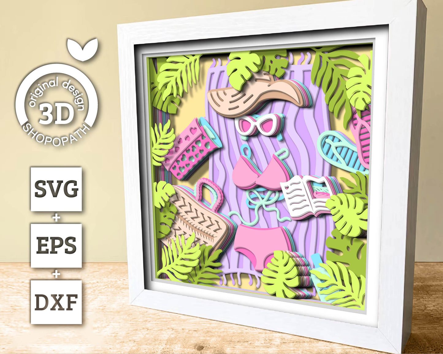 3D SVG Beach Day Shadow Box, Beach 3D Svg, Swimsuit 3d SVG, Summer 3d Svg, Sea 3D svg, Book 3d svg, Beach Day 3d SVG, Cricut Silhouette