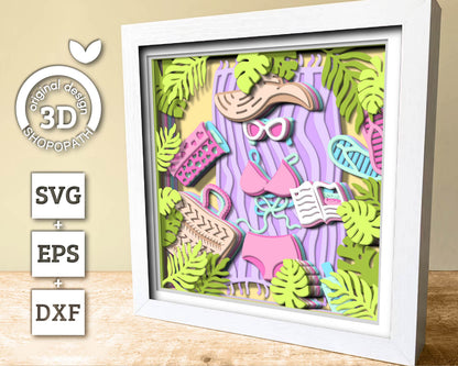 3D SVG Beach Day Shadow Box, Beach 3D Svg, Swimsuit 3d SVG, Summer 3d Svg, Sea 3D svg, Book 3d svg, Beach Day 3d SVG, Cricut Silhouette