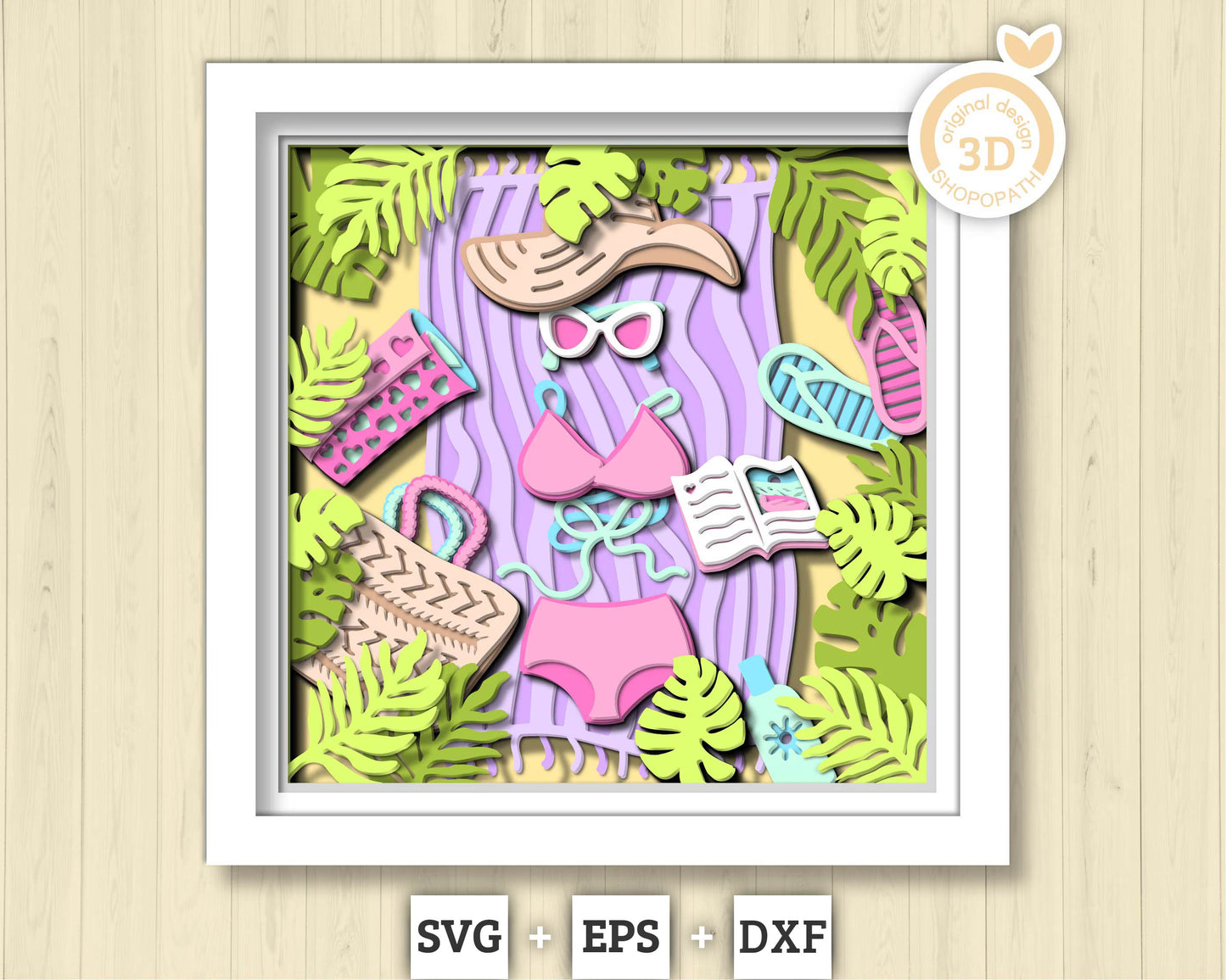 3D SVG Beach Day Shadow Box, Beach 3D Svg, Swimsuit 3d SVG, Summer 3d Svg, Sea 3D svg, Book 3d svg, Beach Day 3d SVG, Cricut Silhouette