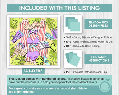 3D SVG Beach Day Shadow Box, Beach 3D Svg, Swimsuit 3d SVG, Summer 3d Svg, Sea 3D svg, Book 3d svg, Beach Day 3d SVG, Cricut Silhouette
