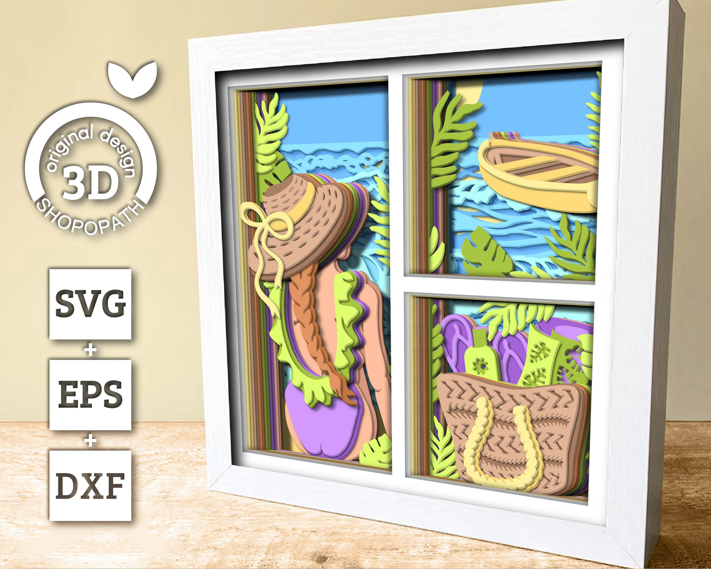 3D SVG Woman Sitting On Beach Shadow Box, Beach 3D Svg, Summer 3d Svg, Sea 3D svg, Woman 3d svg, Beach Day 3d SVG, Cricut Silhouette