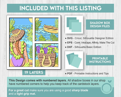3D SVG Woman Sitting On Beach Shadow Box, Beach 3D Svg, Summer 3d Svg, Sea 3D svg, Woman 3d svg, Beach Day 3d SVG, Cricut Silhouette