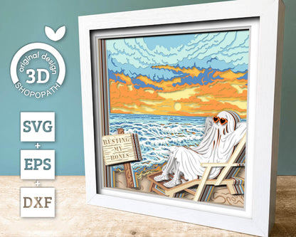 Ghost on Beach - 3D Shadow Box Layered SVG DXF EPS (Cutting Files)
