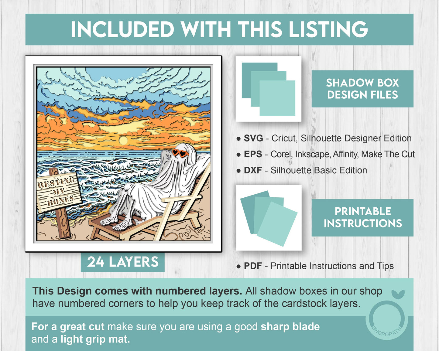 Ghost on Beach - 3D Shadow Box Layered SVG DXF EPS (Cutting Files)