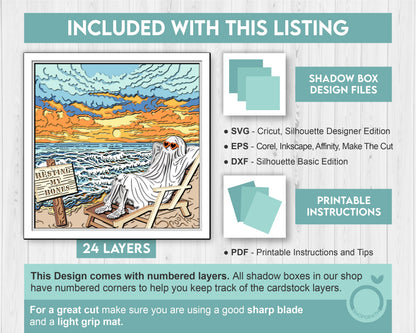 Ghost on Beach - 3D Shadow Box Layered SVG DXF EPS (Cutting Files)