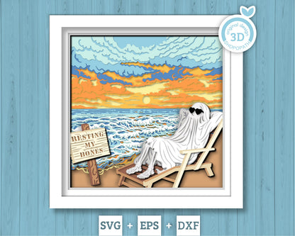 Ghost on Beach - 3D Shadow Box Layered SVG DXF EPS (Cutting Files)