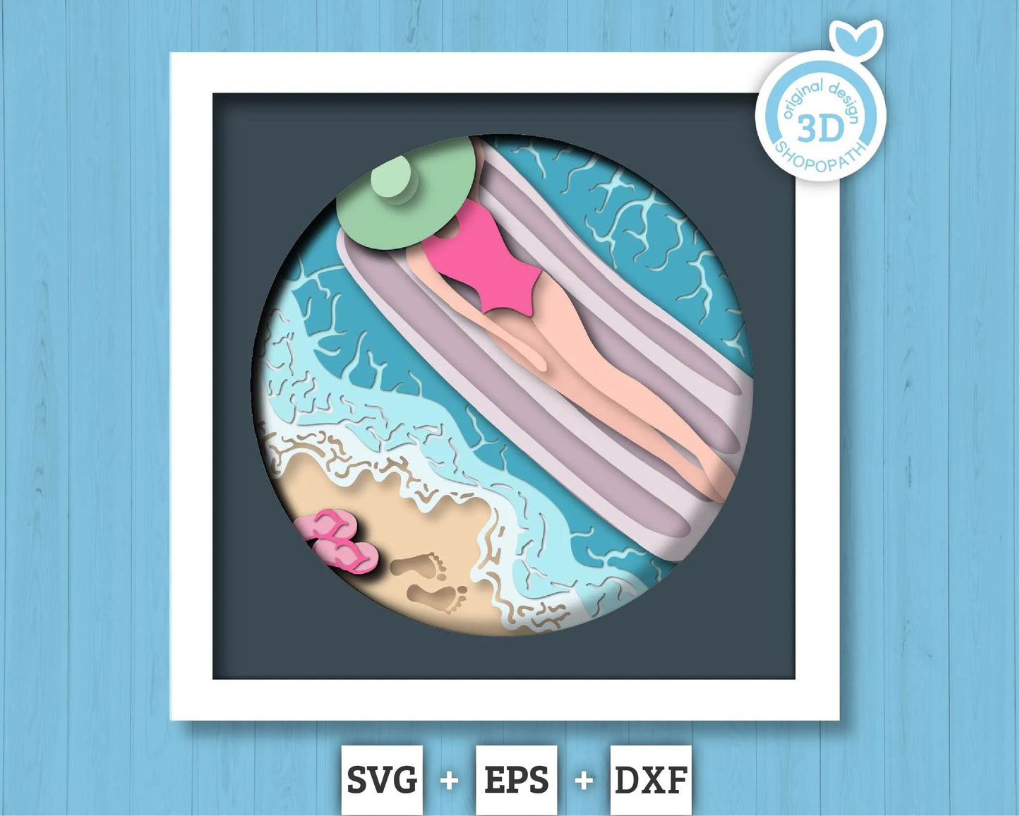 3D Layered Summer SVG PDF EPS, Sea Wave Shadow Box, Beach 3D Svg, Sun 3d SVg, Woman Sunbathing Layered Papercut svg, Cricut Silhouette