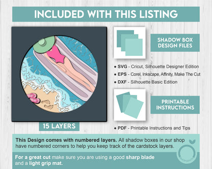 3D Layered Summer SVG PDF EPS, Sea Wave Shadow Box, Beach 3D Svg, Sun 3d SVg, Woman Sunbathing Layered Papercut svg, Cricut Silhouette