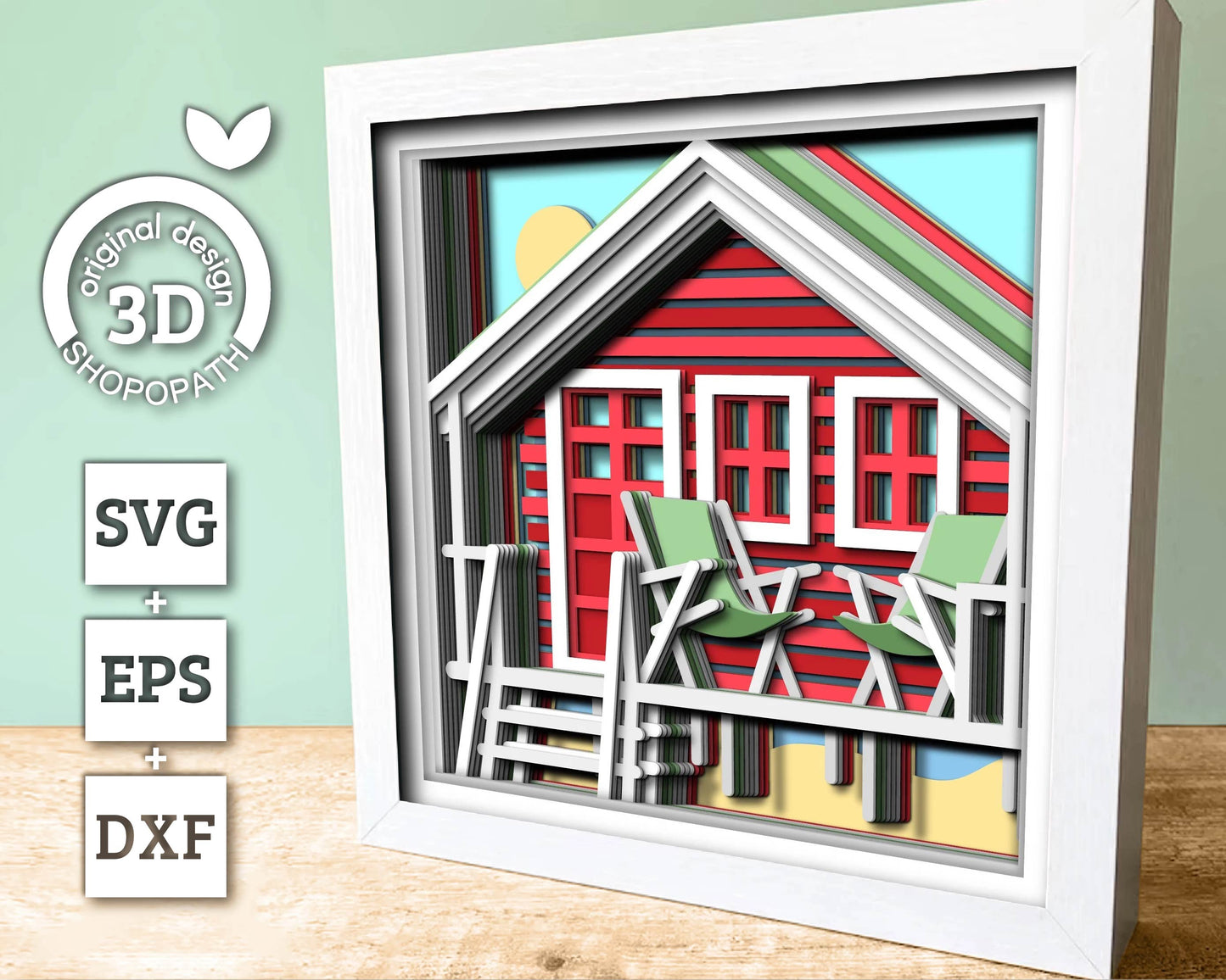 3D Layered Beach House Shadow Box SVG, Sea 3D svg , Beach 3D Svg, Summer 3d Svg, Palm Tree 3d svg, Beach Chair 3d SVG, Cricut Silhouette