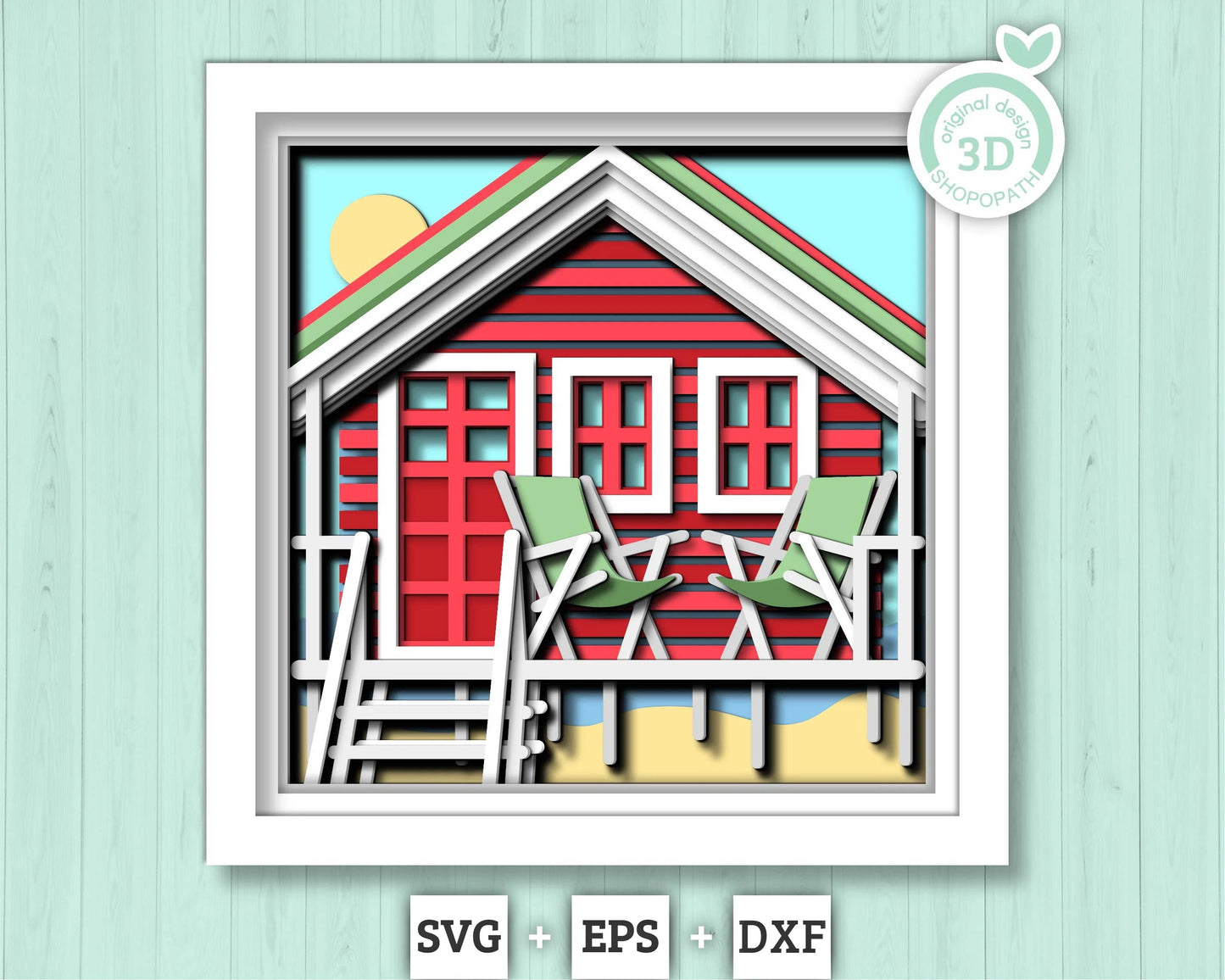 3D Layered Beach House Shadow Box SVG, Sea 3D svg , Beach 3D Svg, Summer 3d Svg, Palm Tree 3d svg, Beach Chair 3d SVG, Cricut Silhouette