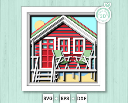 3D Layered Beach House Shadow Box SVG, Sea 3D svg , Beach 3D Svg, Summer 3d Svg, Palm Tree 3d svg, Beach Chair 3d SVG, Cricut Silhouette
