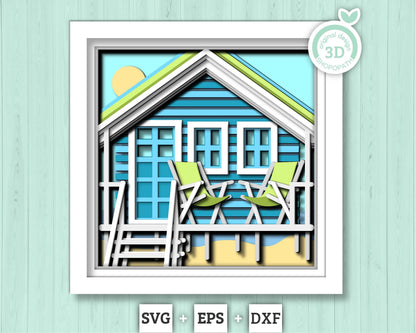 3D Layered Beach House Shadow Box SVG, Sea 3D svg , Beach 3D Svg, Summer 3d Svg, Palm Tree 3d svg, Beach Chair 3d SVG, Cricut Silhouette