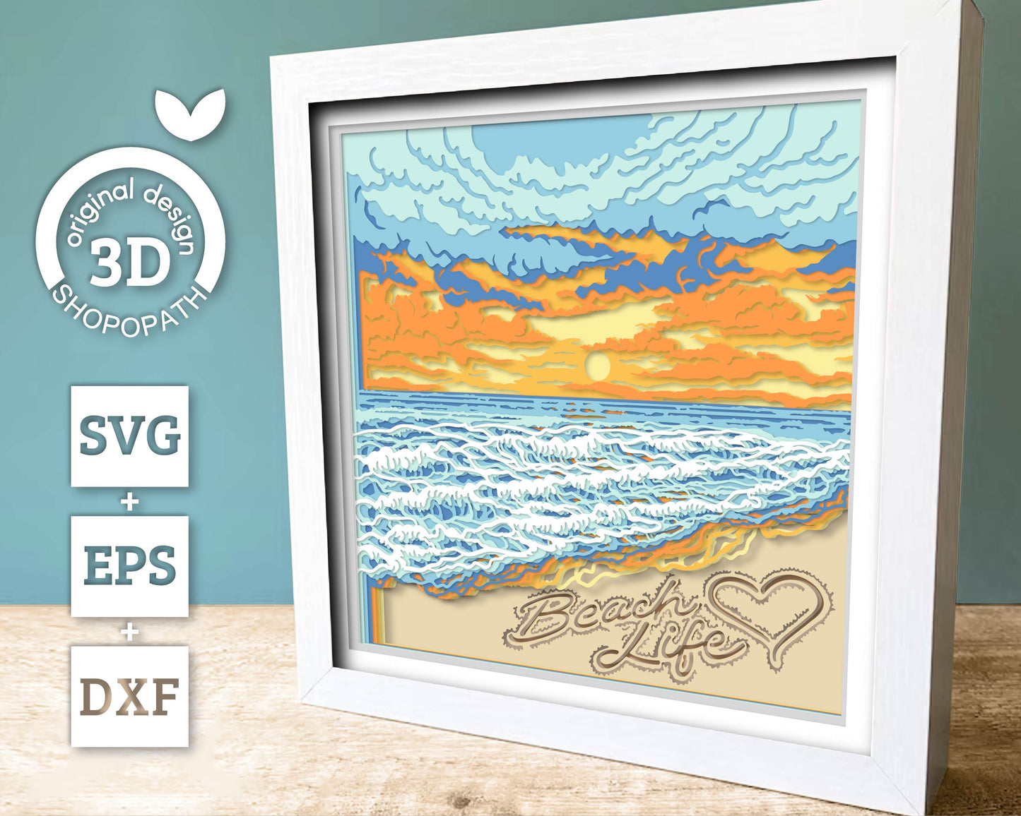 Beach Sunset with Message - 3D Shadow Box Layered SVG DXF EPS (Cutting Files)