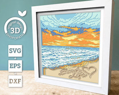 Beach Sunset with Message - 3D Shadow Box Layered SVG DXF EPS (Cutting Files)