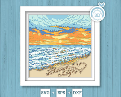 Beach Sunset with Message - 3D Shadow Box Layered SVG DXF EPS (Cutting Files)