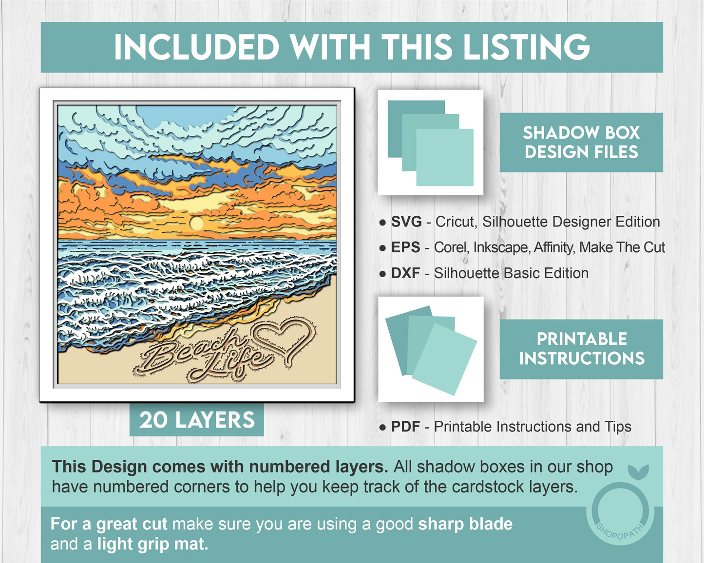 Beach Sunset with Message - 3D Shadow Box Layered SVG DXF EPS (Cutting Files)