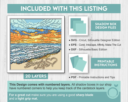 Beach Sunset with Message - 3D Shadow Box Layered SVG DXF EPS (Cutting Files)