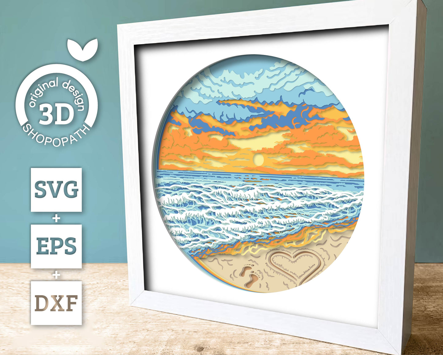 Beach Sunset with Message Round - 3D Shadow Box Layered SVG DXF EPS (Cutting Files)