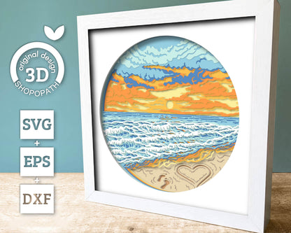 Beach Sunset with Message Round - 3D Shadow Box Layered SVG DXF EPS (Cutting Files)