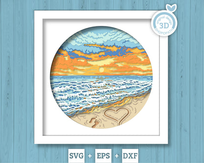 Beach Sunset with Message Round - 3D Shadow Box Layered SVG DXF EPS (Cutting Files)