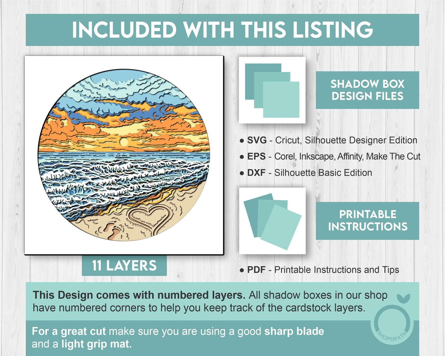 Beach Sunset with Message Round - 3D Shadow Box Layered SVG DXF EPS (Cutting Files)