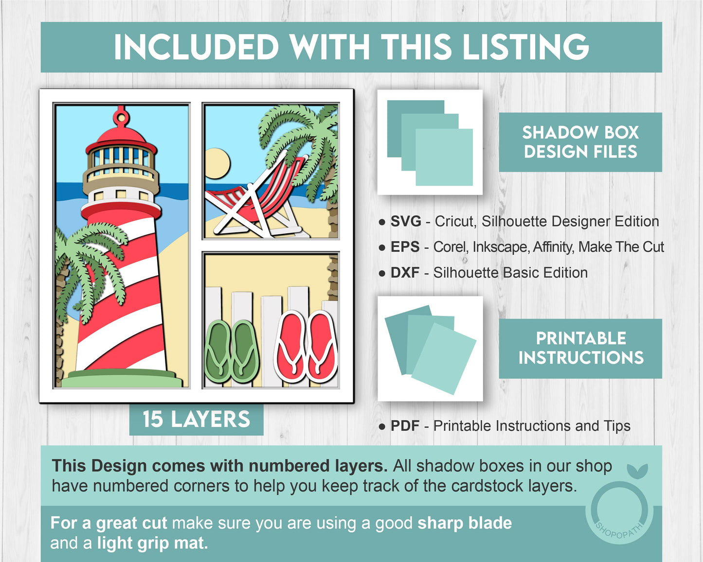 3D Layered Beach Lighthouse Shadow Box SVG, Sea 3D svg , Beach 3D Svg, Beach Chair 3d, Summer 3d Svg, Palm Tree 3d svg, Cricut Silhouette