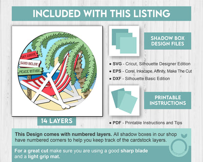 3D Layered Beach Chair Under Palm Tree Shadow Box SVG, Sea 3D svg, Beach 3D Svg, Summer 3d Svg, Layered Palm Tree 3d svg, Cricut Silhouette