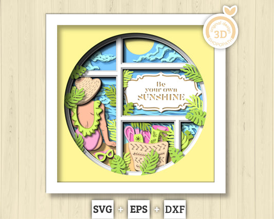 3D SVG Woman At The Beach Shadow Box, Beach 3D Svg, Summer 3d Svg, Sunshine 3D svg, Woman 3d svg, Beach Day 3d SVG, Cricut Silhouette