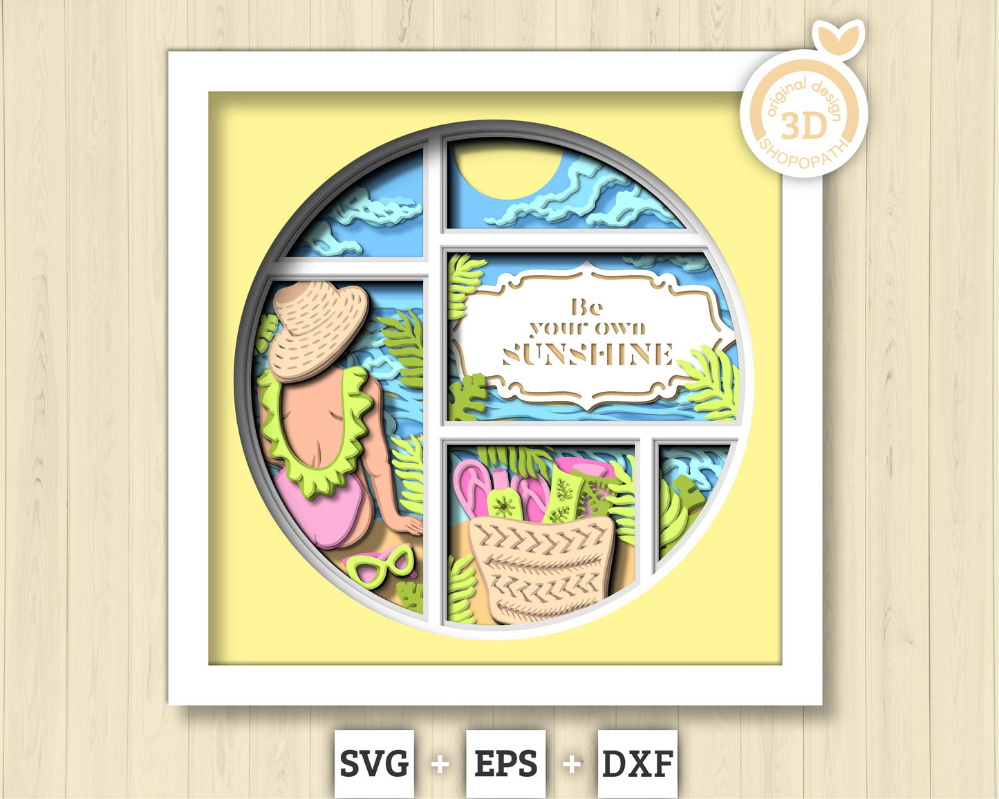 3D SVG Woman At The Beach Shadow Box, Beach 3D Svg, Summer 3d Svg, Sunshine 3D svg, Woman 3d svg, Beach Day 3d SVG, Cricut Silhouette