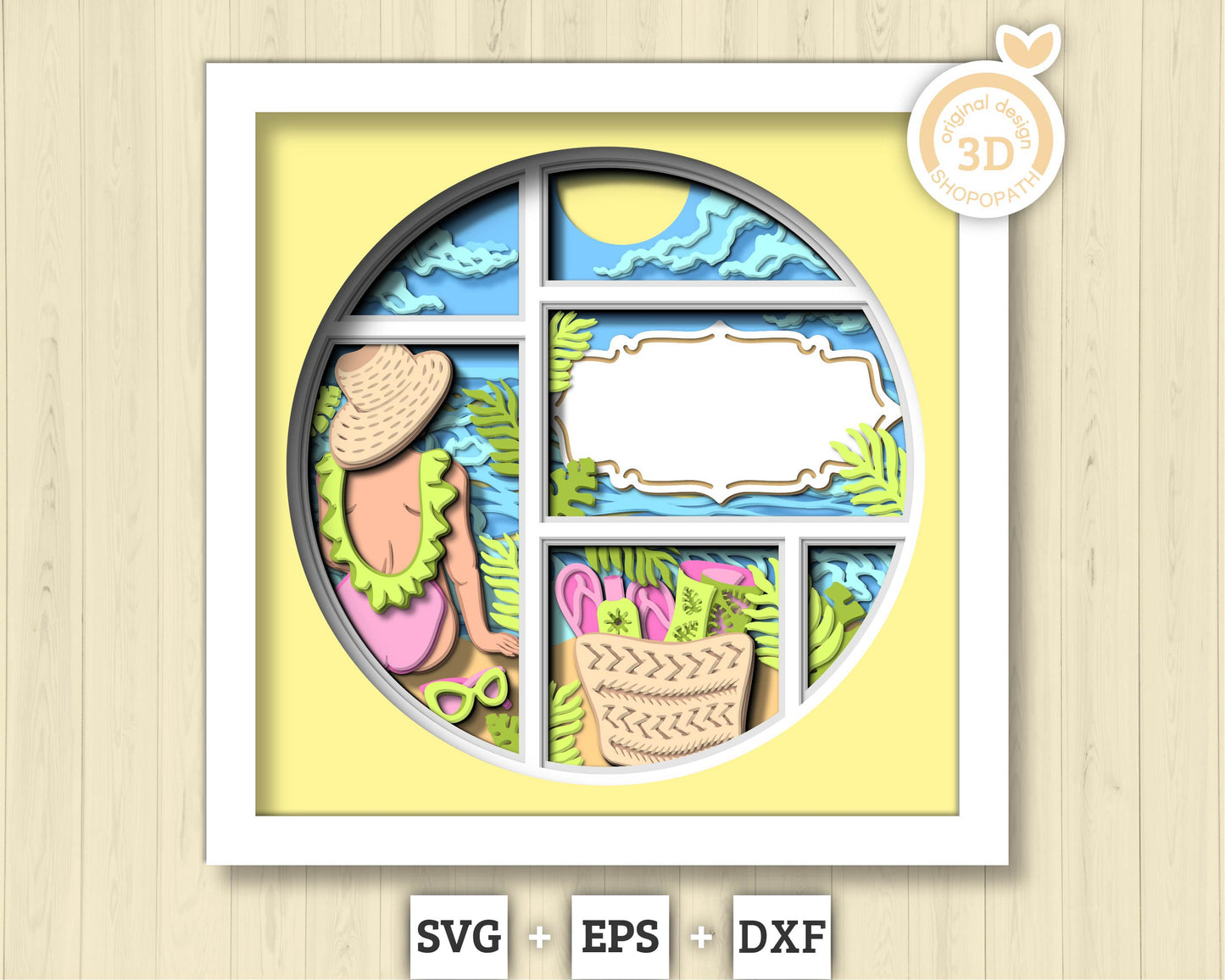 3D SVG Woman At The Beach Shadow Box, Beach 3D Svg, Summer 3d Svg, Sunshine 3D svg, Woman 3d svg, Beach Day 3d SVG, Cricut Silhouette