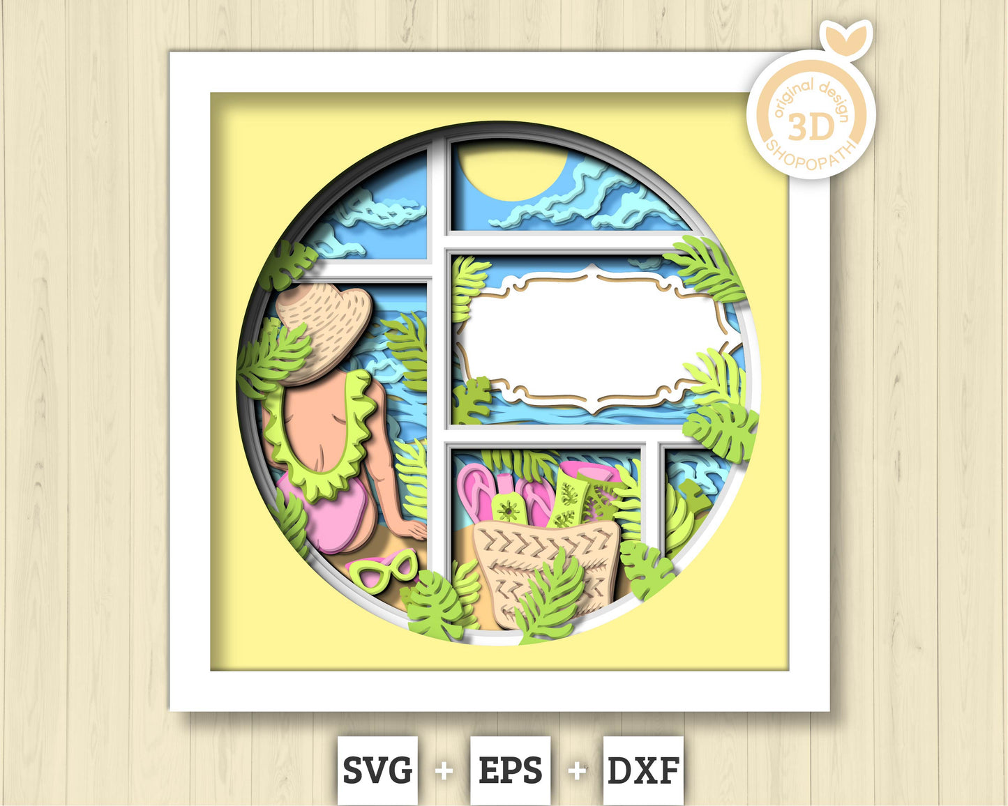 3D SVG Woman At The Beach Shadow Box, Beach 3D Svg, Summer 3d Svg, Sunshine 3D svg, Woman 3d svg, Beach Day 3d SVG, Cricut Silhouette