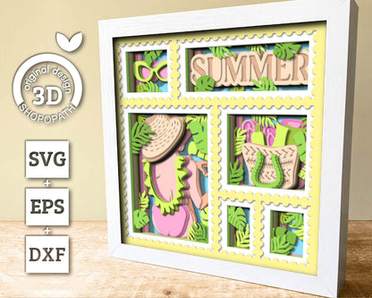 3D SVG Woman At The Beach Stamps Frame Shadow Box, Beach 3D Svg, Summer 3d Svg, Sunshine 3D svg Woman 3d svg Stamps 3d svg Cricut Silhouette